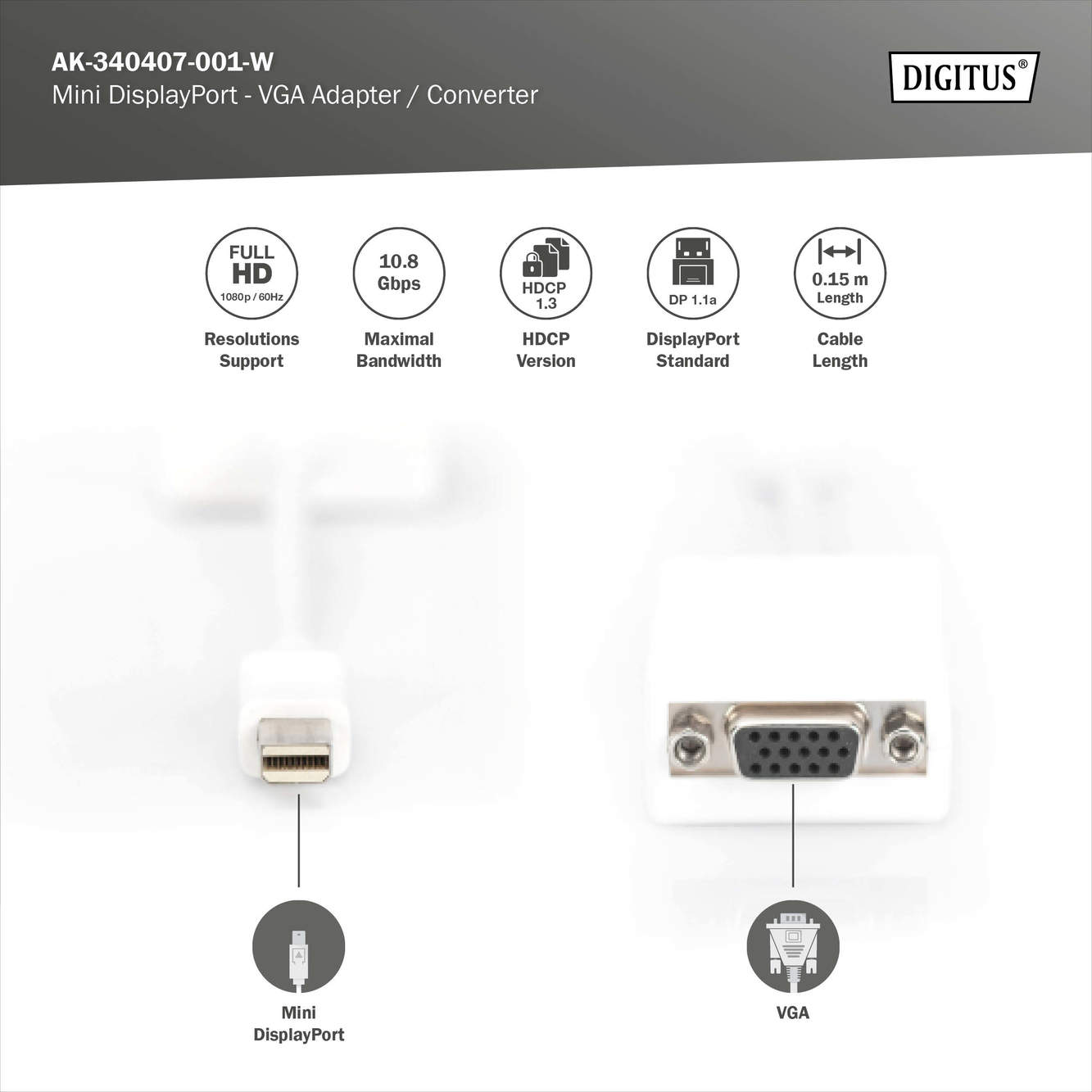 DIGITUS By ASSMANN Shop Mini DisplayPort VGA Adapter Converter