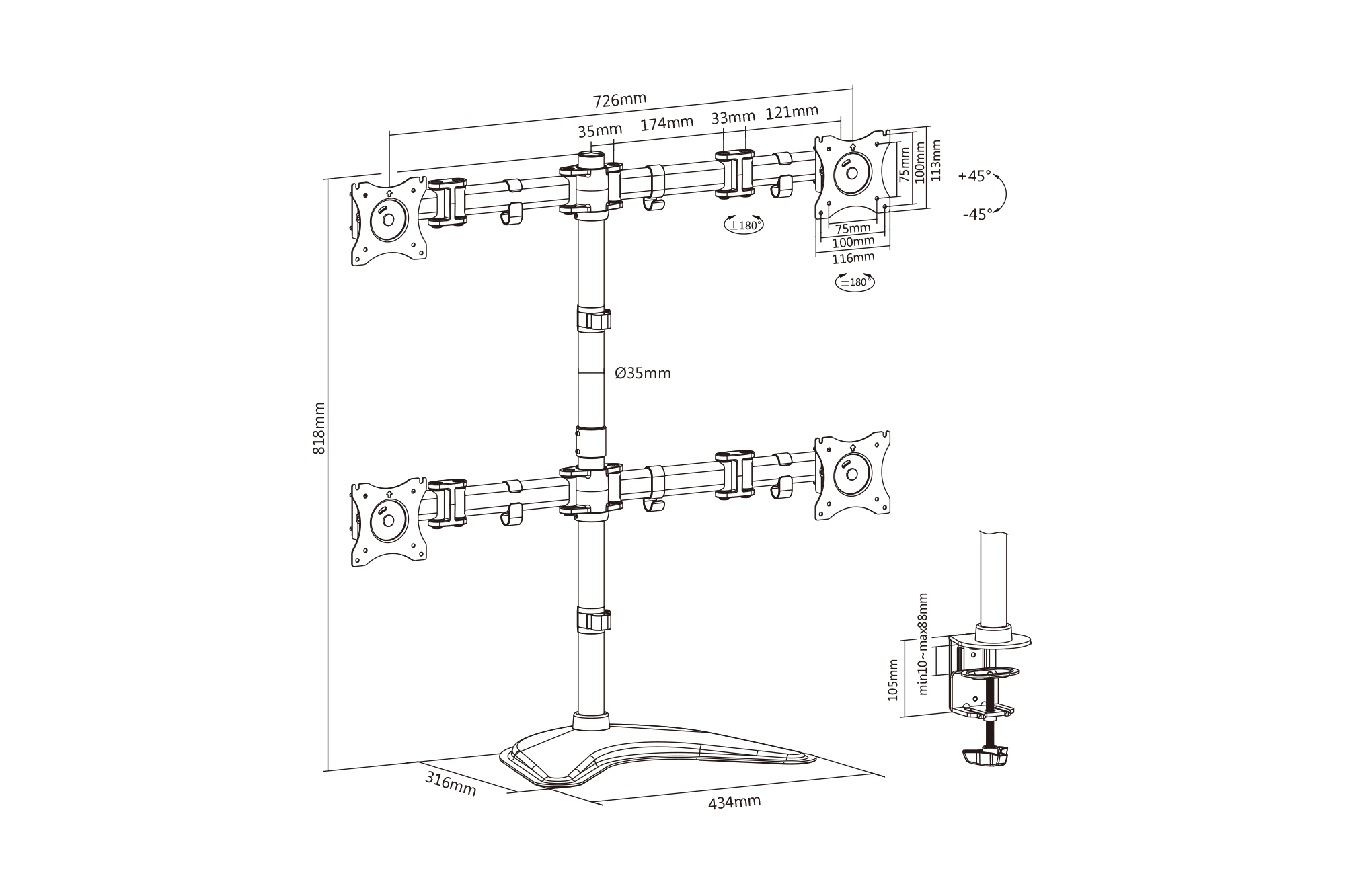 Digitus By Assmann Shop Universal Quad Monitor Mount Stand Clamp Option