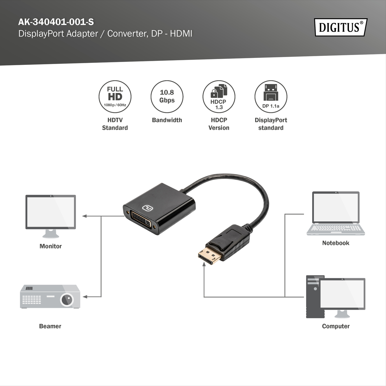 DIGITUS By ASSMANN Shop DisplayPort Adapter Converter