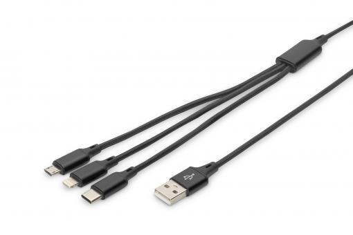 3-in-1 Ladekabel, USB A - Lightning + Micro USB + USB-C