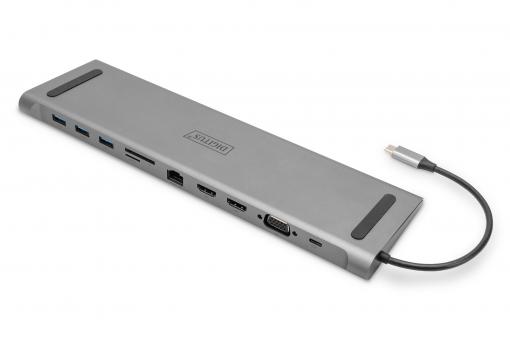 11-Port USB-C Dock, grey, 2x HDMI, VGA
 
