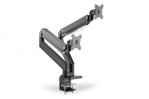 Universal Dual Monitor Mount with Gas Spring and Clamp Mount
 
