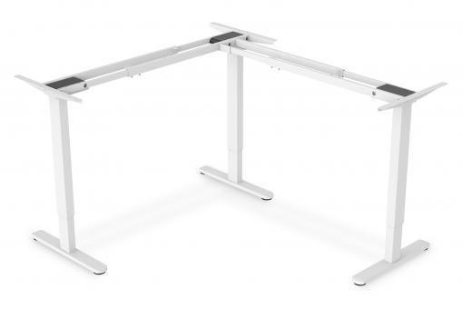 Struttura per tavolo dall’altezza regolabile elettronicamente, forma a L 90°, motore triplo, 2 livelli, bianco