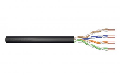 Kabel instalacyjny zewnętrzny suchy kat.5e, U/UTP, Fca, AWG 24/1, PE, 500m, czarny, szpula 
