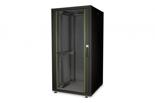 Szafa sieciowa stojąca DYNAmic Basic 19" 32U rack 800x800, drzwi przód szyba, czarny, 600kg 