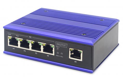 Industrial 4-Port Fast Ethernet PoE Switch, Unmanaged, 1 Uplink 