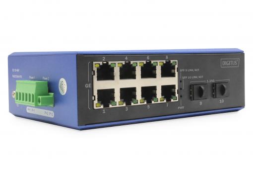 Przemysłowy przełącznik Gigabit Ethernet, 8+2 porty 