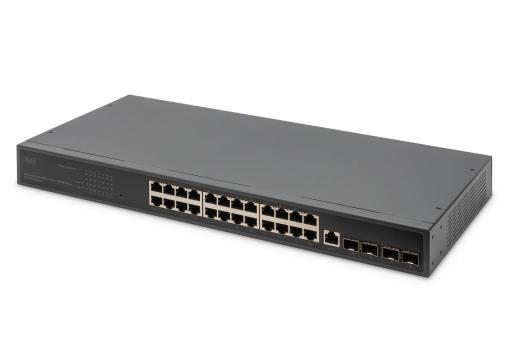 Przełącznik sieciowy, 24 porty 10/100/1000 + 4SFP+ UPLINK, do 19-calowych szaf serwerowych, funkcjonalność L2+
 