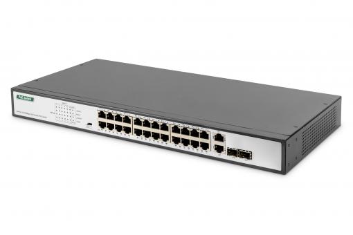 24 Port Fast Ethernet PoE Switch, 19 Inch, Unmanaged, 2 Uplinks