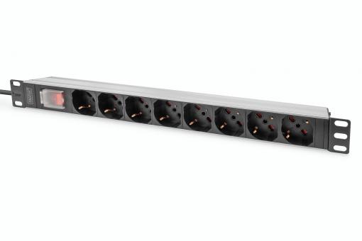 Socket strip with aluminum profile and switch, 8-way Italian output, 2 m cable Italian plug 