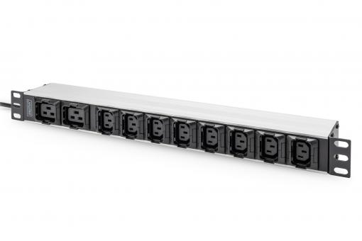 Socket Strip with Aluminum Profile, 10-way, 2 m cable IEC C20 plug