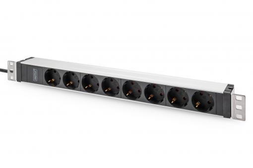 Socket Strip with Aluminum Profile, 8-way safety socket, 2 m cable, IEC C20 plug