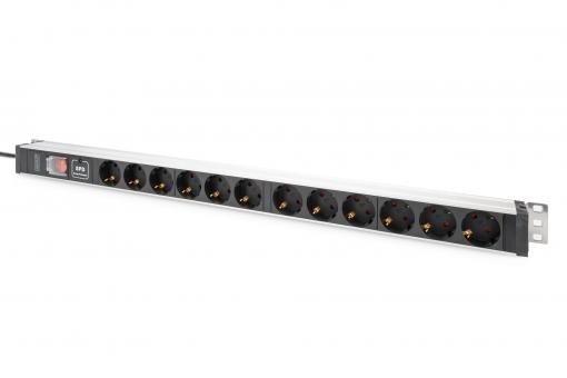 Socket strip with aluminum profile with switch and surge protection, 12-way safety sockets, 2 m cable safety plug
