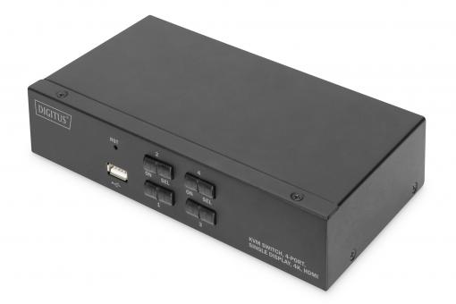 Przełącznik KVM, 4-portowy, pojedynczy wyświetlacz, 4K, HDMI®