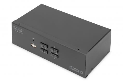 Przełącznik KVM, 4-portowy, obsługa dwóch monitorów, 4K, HDMI®