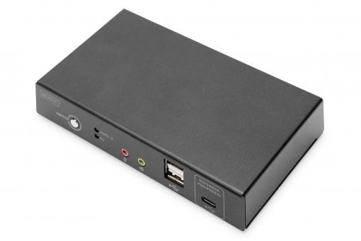 KVM-Switch, 2-Port, 4K30Hz, USB-C/USB/HDMI in,   HDMI out, Netzwerk 