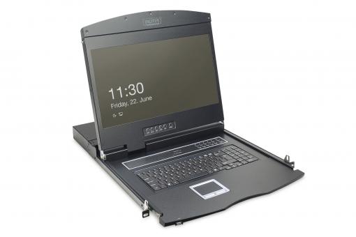 Modulare Konsole mit 19" TFT (48,3cm), 1-Port  KVM & Touchpad, deutscher Tastatur 