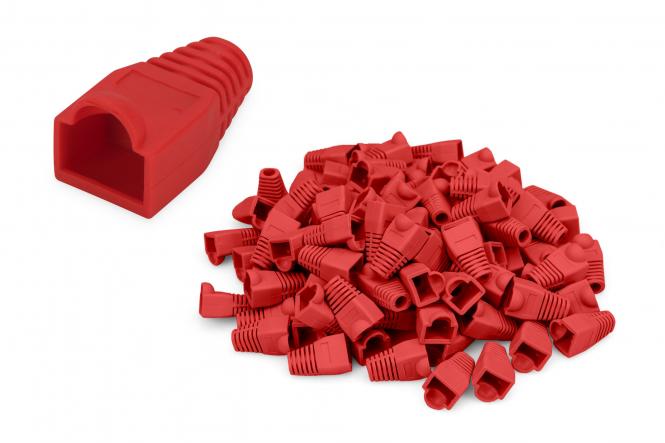 Manguitos antidobleces para conector RJ45, Color rojo,  100 unidades 