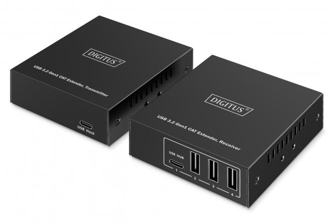 USB 3.2 Gen1 CAT Extender, 5 Gbps, 4 ports: 3x USB-A / 1x USB-C, 100m 
