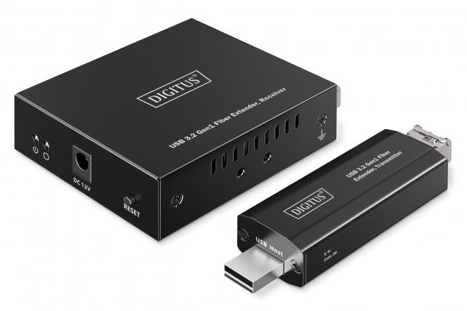 USB 3.2 Gen1 Fiber Extender, 5 Gbps, 4 ports: 3x USB-A / 1x USB-C, 20km 