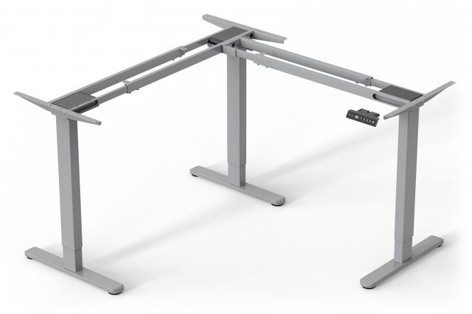 Elektrisch höhenverstellbares Tischgestell, 90° L-Form, Triple-Motor, 2-Stufen, Grau 