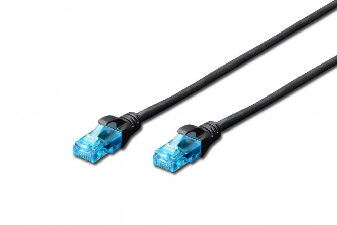 Kabel krosowy (patch cord) RJ45-RJ45, kat.5e, U/UTP, AWG 26/7, PVC, 0.25m, czarny 