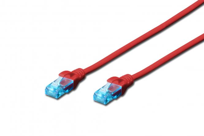 Kabel krosowy (patch cord) RJ45-RJ45, kat.5e, U/UTP, AWG 26/7, PVC, 0.25m, czerwony, 1szt 