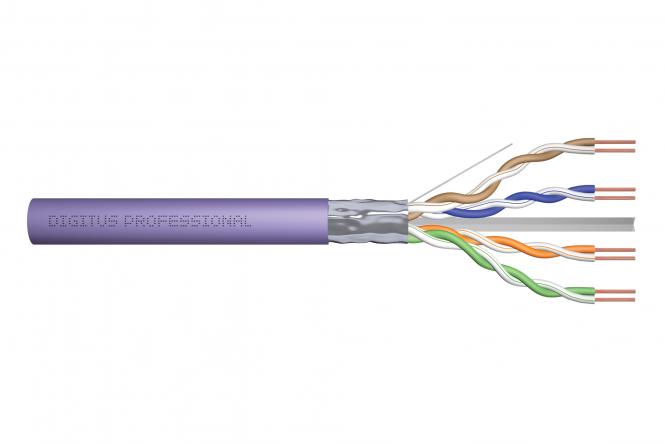 Kabel instalacyjny DIGITUS kat.6, F/UTP, B2ca, AWG 23/1, LSOH, 500m, fioletowy, szpula 