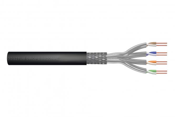 Kabel instalacyjny zewnętrzny suchy kat.7, S/FTP, Fca, AWG 23/1, PE, 100m, czarny 