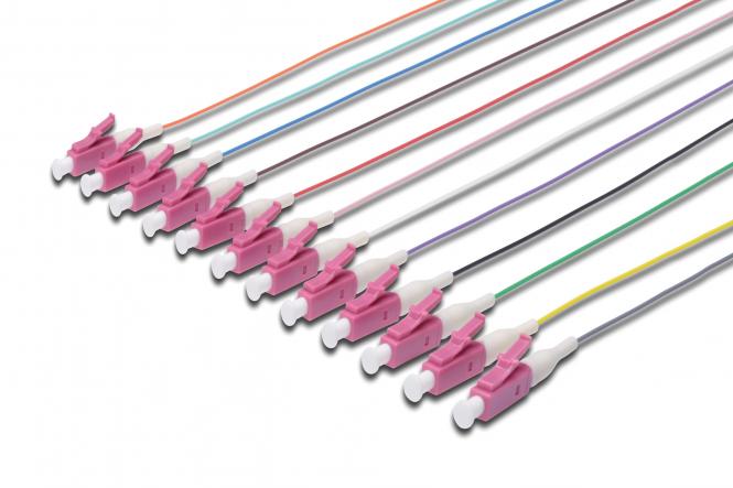 Pigtail światłowodowy 12szt, LC simplex, OM4 50/125, 2m, 12 kolorów 