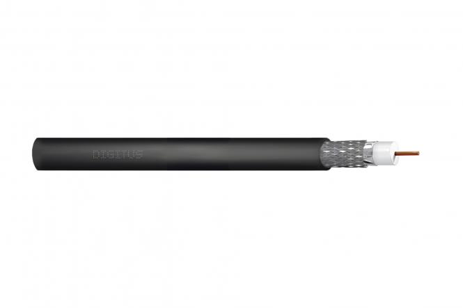 Kabel koncentryczny DIGITUS RG-6, 75 Ohm, ekran (2x folia +oplot 77%), Fca, PE, 500m, czarny, szpula 