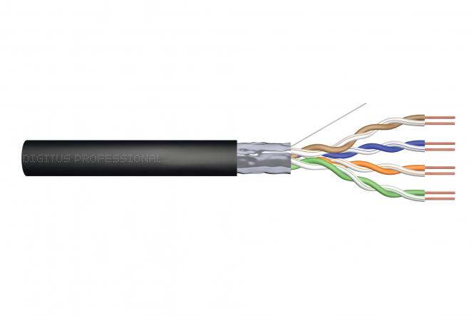 Kabel instalacyjny zewnętrzny żelowany kat.5e, F/UTP, AWG24/1, PE, 305m, czarny, szpula 