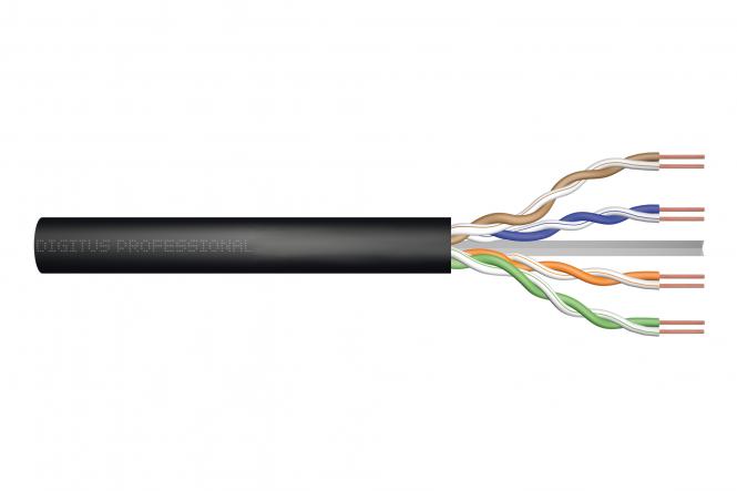 Kabel instalacyjny zewnętrzny żelowany kat.6, U/UTP, AWG 23/1, PE, 305m, czarny, szpula 