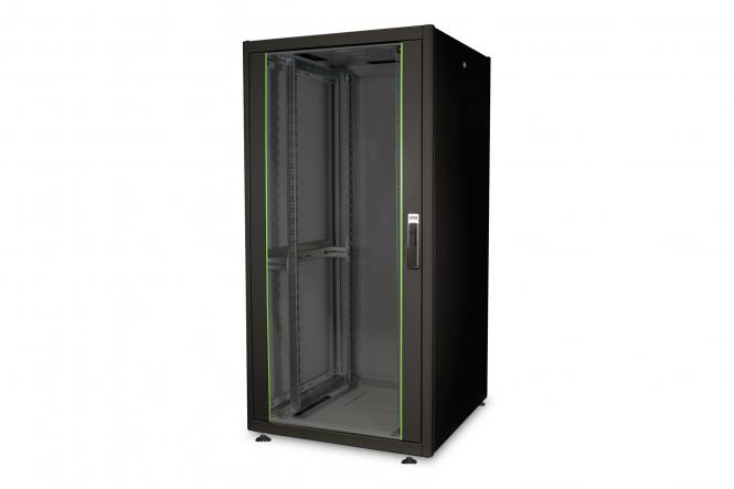 Szafa sieciowa stojąca DYNAmic Basic 19" 32U rack 800x800, drzwi przód szyba, czarny, 600kg 