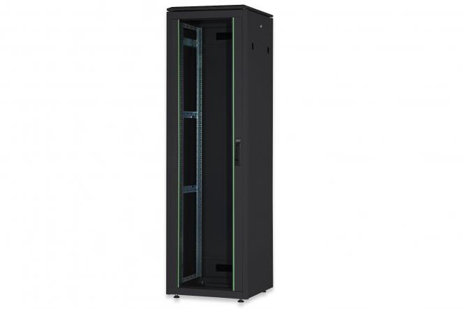 Szafa sieciowa stojąca Unique 19" 36U rack 600x600, drzwi przód szyba, czarny, 800kg 