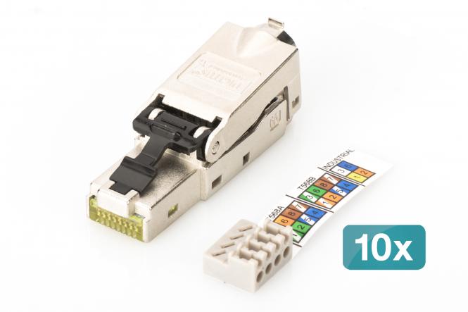 CAT 6A Feldstecker, STP mit Staubschutzkappe, Knickschutz - 10 Stk. 