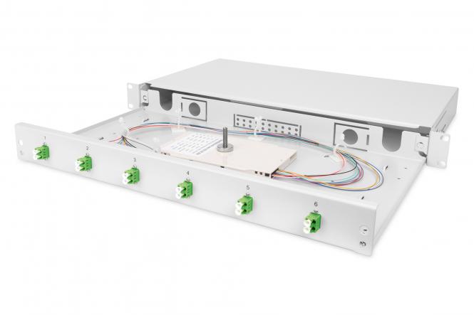 Scatola di giunzione per fibre ottiche, assemblata, 6x LC-APC DX, OS2 