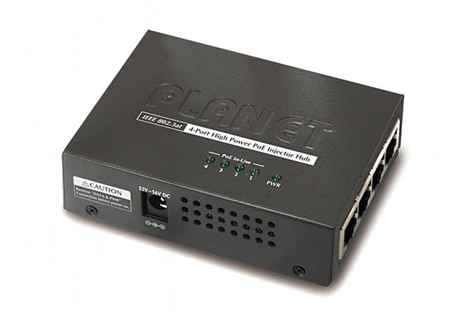 4-Port High Power Ethernet PoE Injektor Hub, 802.3at 