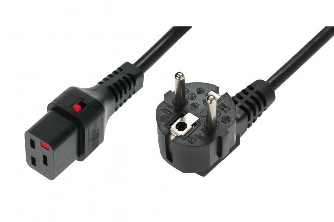 Kabel zasilający serwerowy z blokadą IEC LOCK Schuko kątowy/C19 prosty M/Ż 2m czarny 