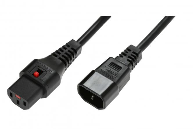 Kabel przedłużający zasilający z blokadą IEC LOCK 3x1mm2 C14/C13 prosty M/Ż 2m czarny 
