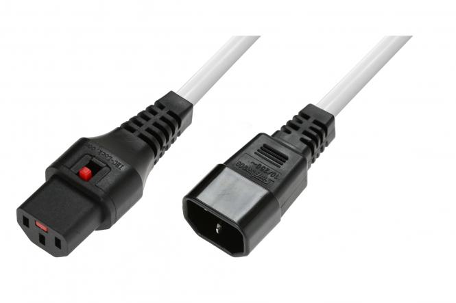 Kabel przedłużający zasilający z blokadą IEC LOCK 3x1mm2 C14/C13 prosty M/Ż 3m biały 