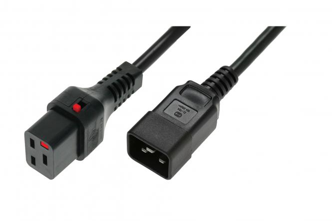 Kabel zasilający serwerowy z blokadą IEC LOCK 3x1,5mm2 C20 prosty/C19 prosty M/Ż 1m czarny 