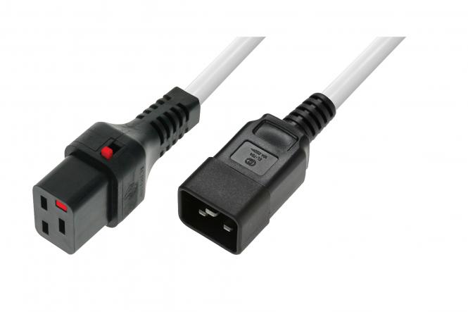 Kabel zasilający serwerowy z blokadą IEC LOCK 3x1,5mm2 C20 prosty/C19 prosty M/Ż 2m biały 