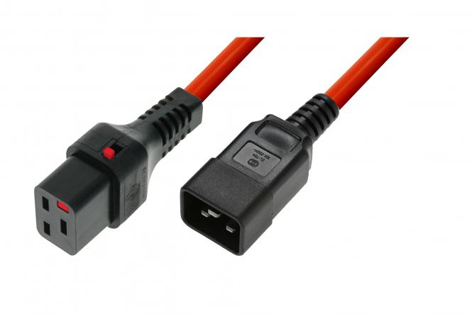 Kabel zasilający serwerowy z blokadą IEC LOCK 3x1,5mm2 C20 prosty/C19 prosty M/Ż 2m czerwony 