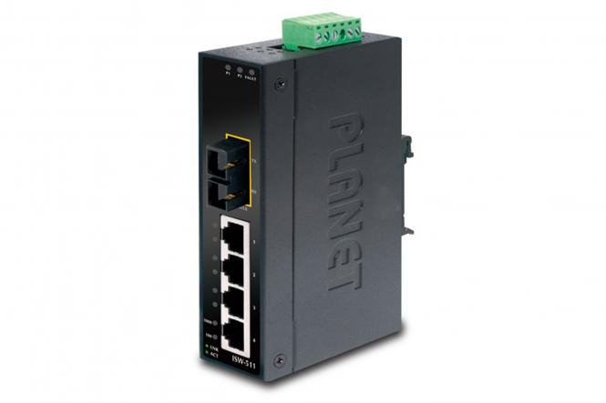 4-Port 10/100Base-TX + 1-Port 100Base-FX Industrial Fast Ethernet Switch, Singlemode 
