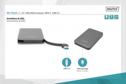 DIGITUS by ASSMANN Shop  2.5 SSD/HDD Enclosure, SATA 3 - USB 3.0