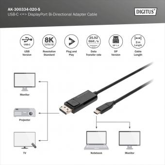 Tienda DIGITUS B2B  Cable adaptador bidireccional USB Type C <=>  DisplayPort