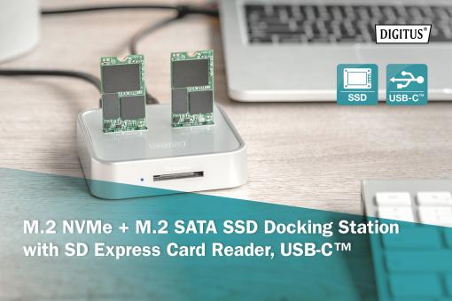 DIGITUS B2B Shop  Station d'accueil avec baies M.2 pour SSD NVMe + SATA et  lecteur de carte SD Express, USB-C™