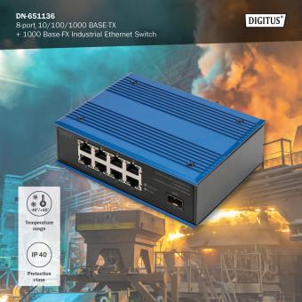 DIGITUS B2B Shop  Switch réseau Gigabit Ethernet 8 ports,Industrial,  Unmanaged