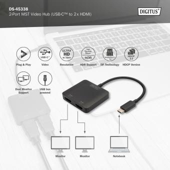 Hub de vídeo MST de 2 puertos USB-C a 2x HDMI